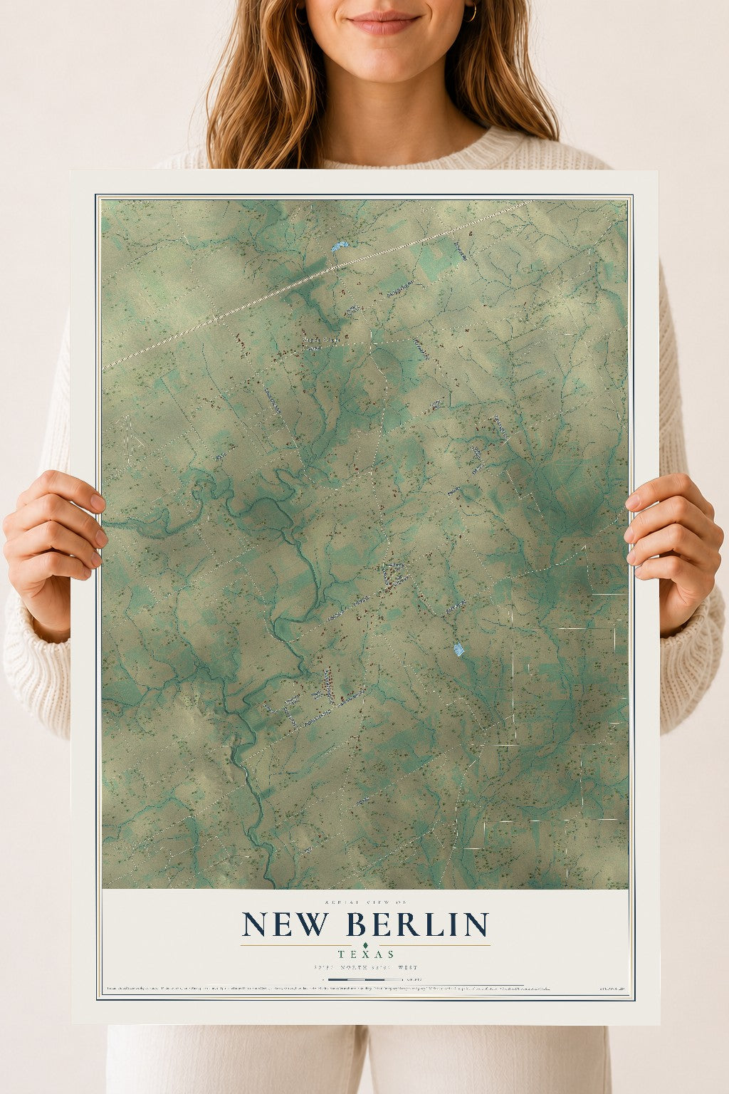 Map of New Berlin, Texas, 18 x 24 inch unframed archival matte print