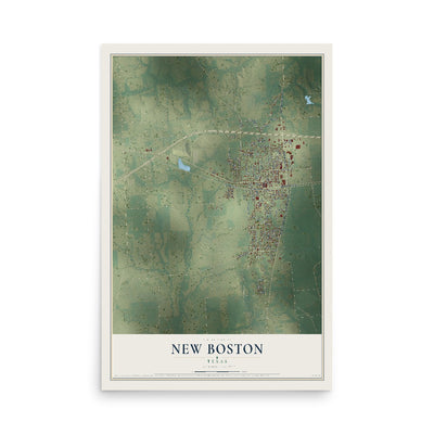 Map of New Boston, Texas, 12 x 18 inch unframed archival matte print