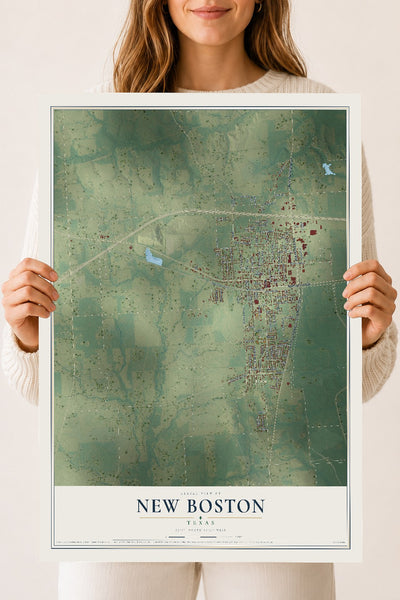 Map of New Boston, Texas, 18 x 24 inch unframed archival matte print