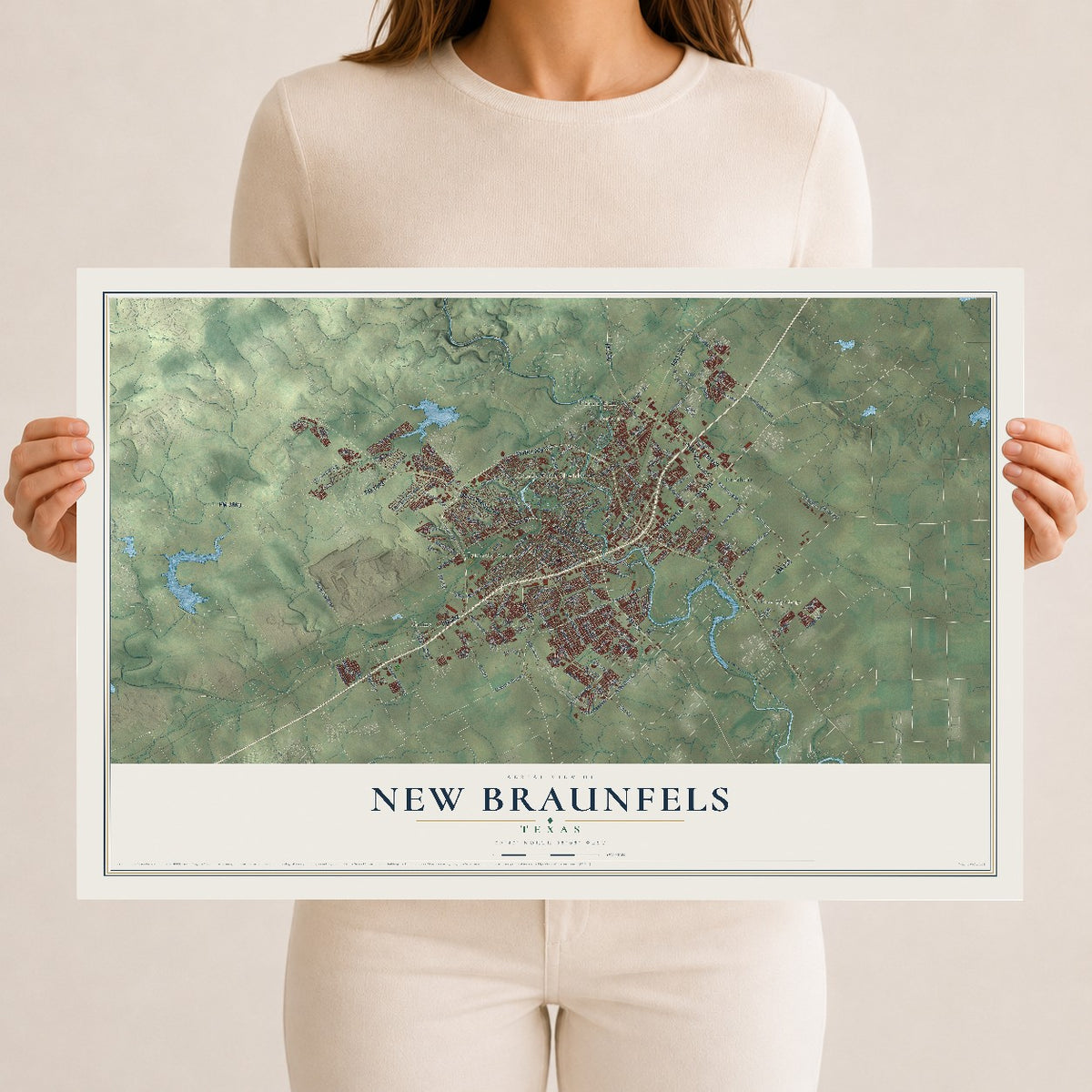 Map of New Braunfels, Texas, 12 x 18 inch unframed archival matte print