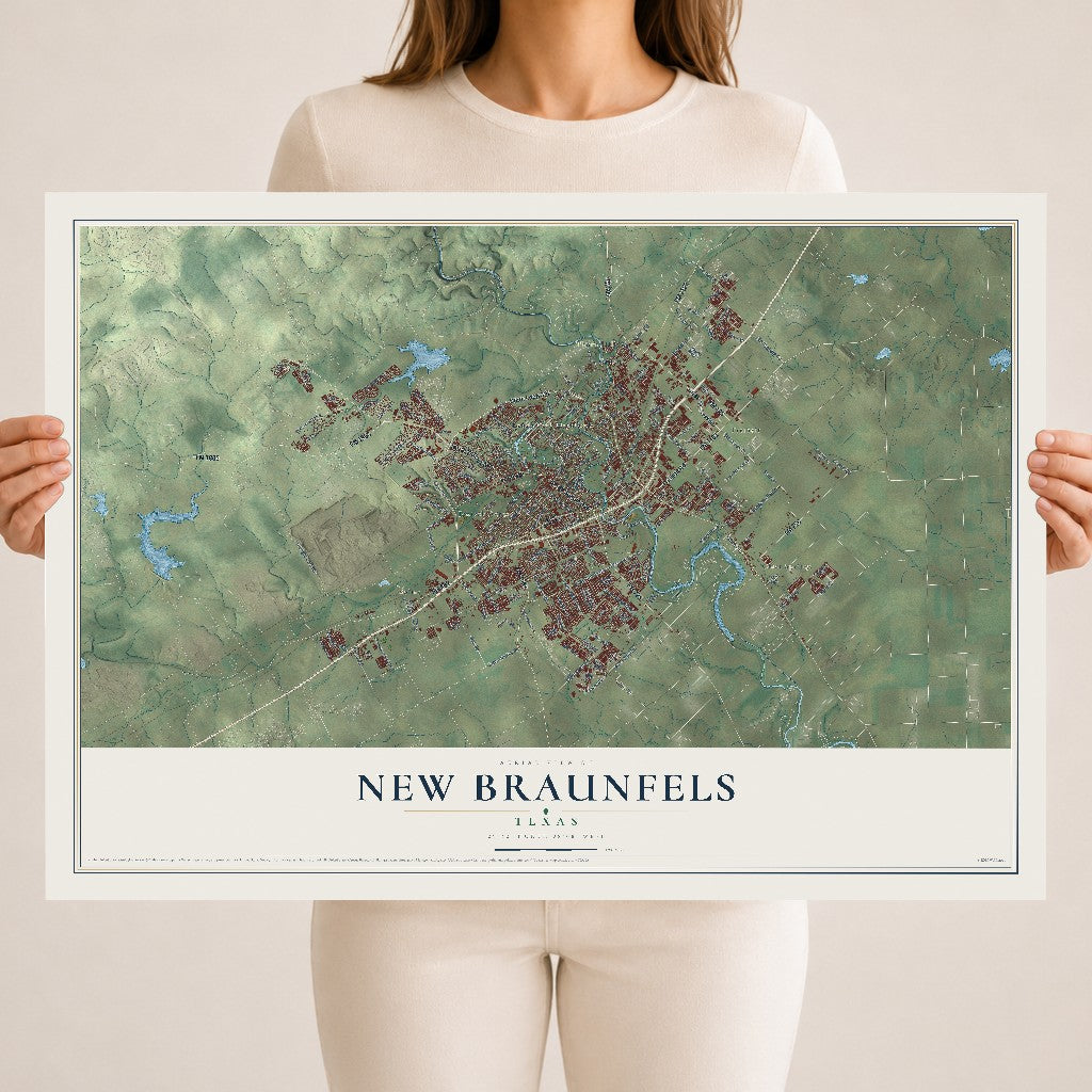 Map of New Braunfels, Texas, 18 x 24 inch unframed archival matte print