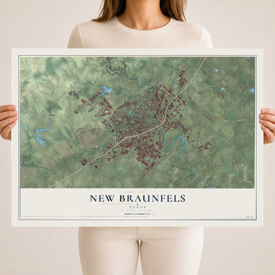 Map of New Braunfels, Texas, 18 x 24 inch unframed archival matte print