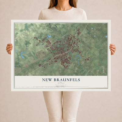 Map of New Braunfels, Texas, 24 x 36 inch unframed archival matte print