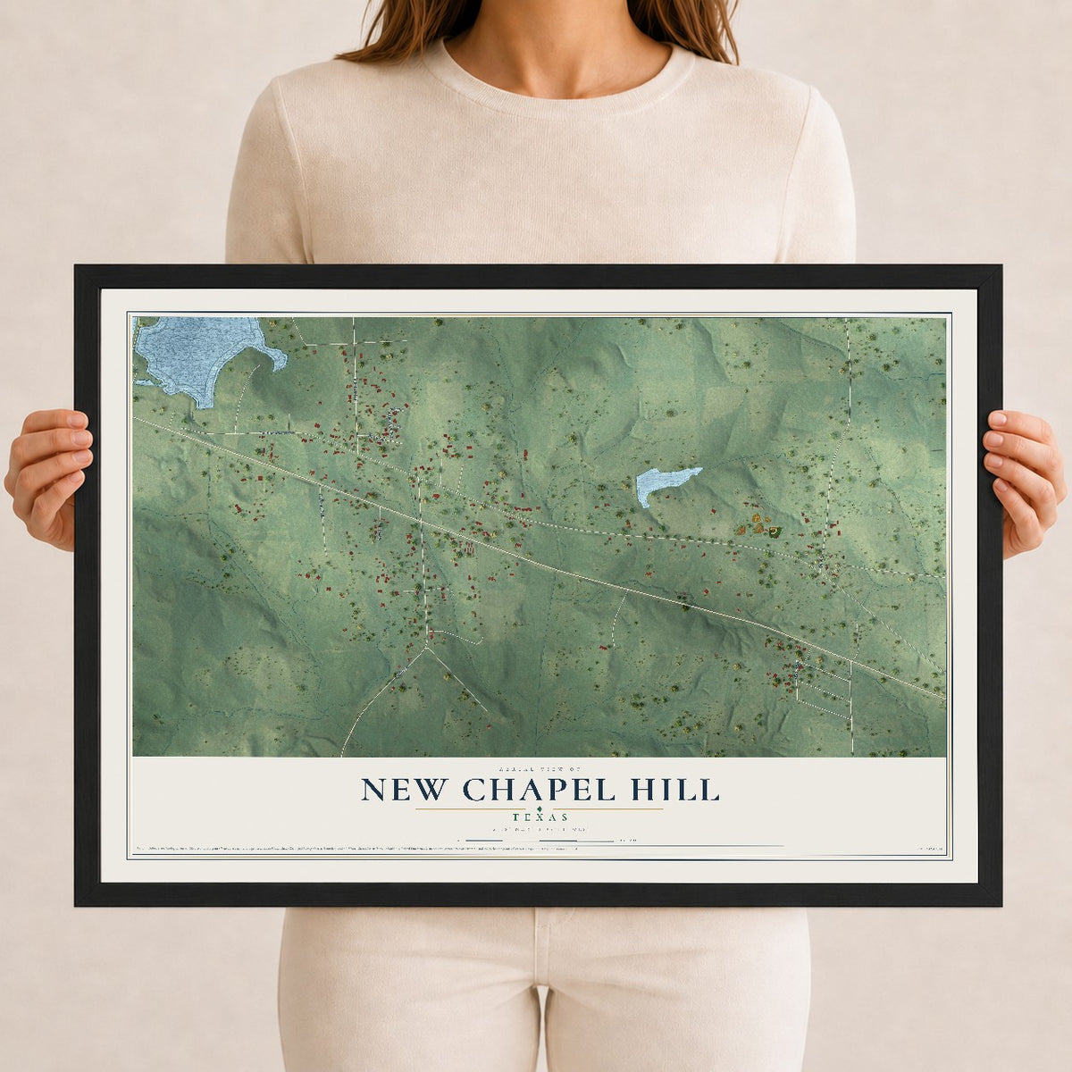 Map of New Chapel Hill, Texas, 12 x 18 inch print in a black wood frame