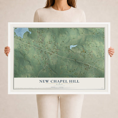 Map of New Chapel Hill, Texas, 24 x 36 inch print in a white wood frame