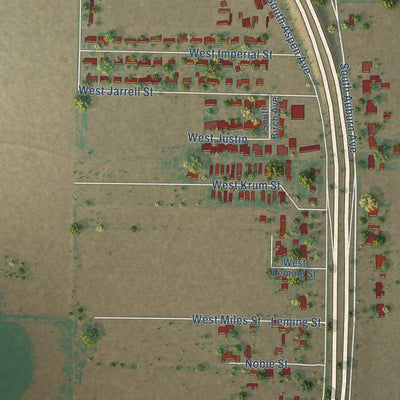 Second close-up of the map of New Deal, Texas print showing more streets and buildings