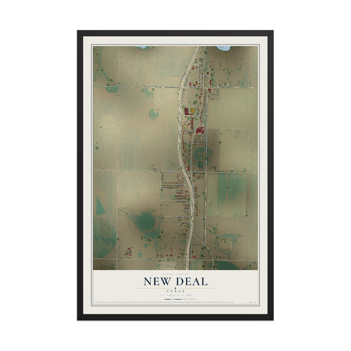 Map of New Deal, Texas, 12 x 18 inch print in a black wood frame