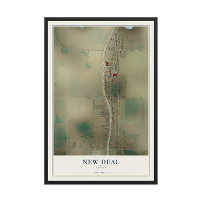 Map of New Deal, Texas, 12 x 18 inch print in a black wood frame