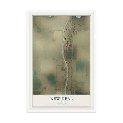 Map of New Deal, Texas, 12 x 18 inch print in a white wood frame