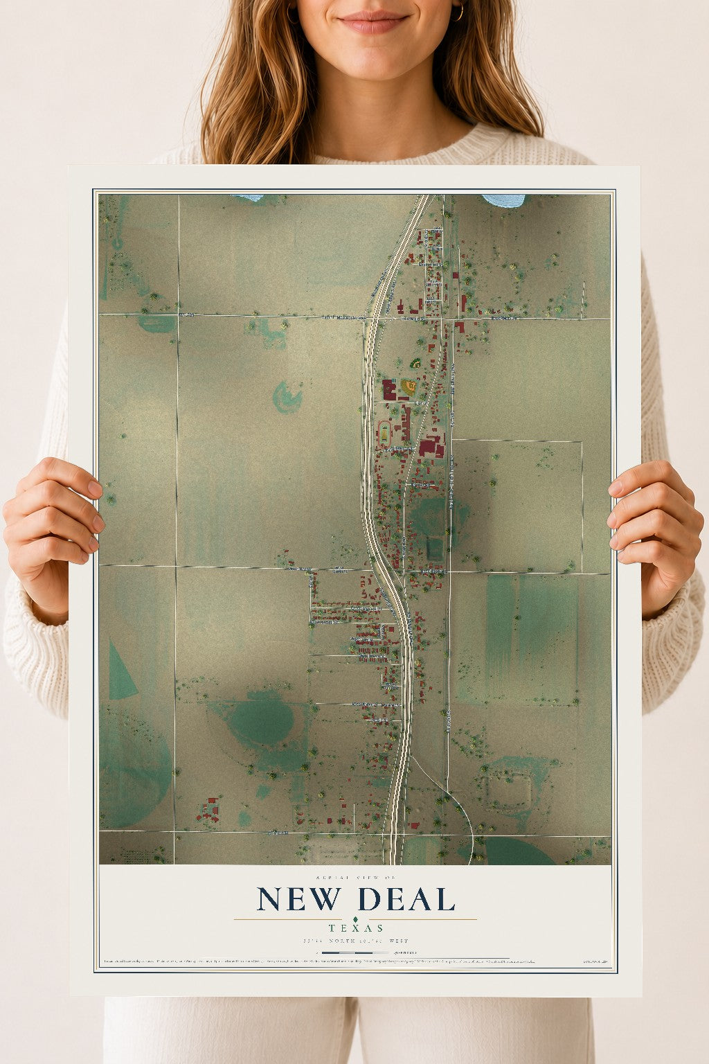 Map of New Deal, Texas, 18 x 24 inch unframed archival matte print
