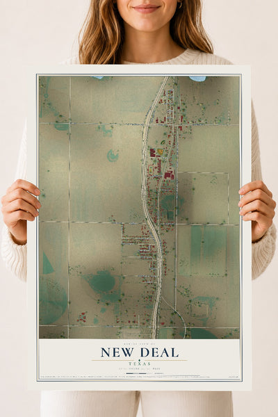Map of New Deal, Texas, 18 x 24 inch unframed archival matte print