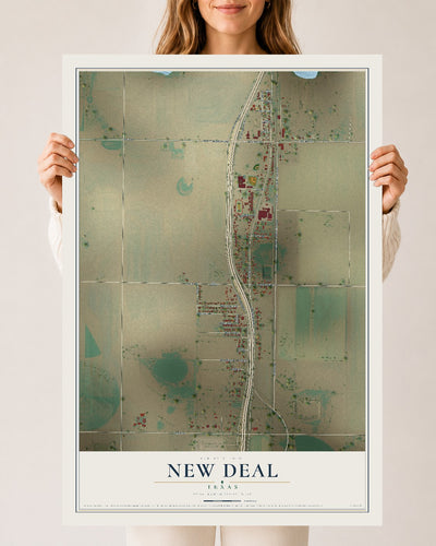 Map of New Deal, Texas, 24 x 36 inch unframed archival matte print
