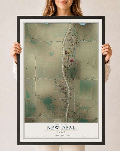 Map of New Deal, Texas, 24 x 36 inch print in a black wood frame
