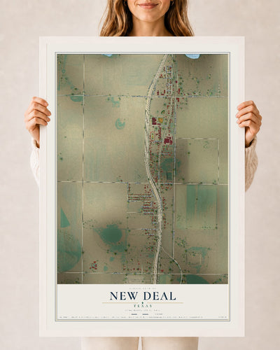 Map of New Deal, Texas, 24 x 36 inch print in a white wood frame