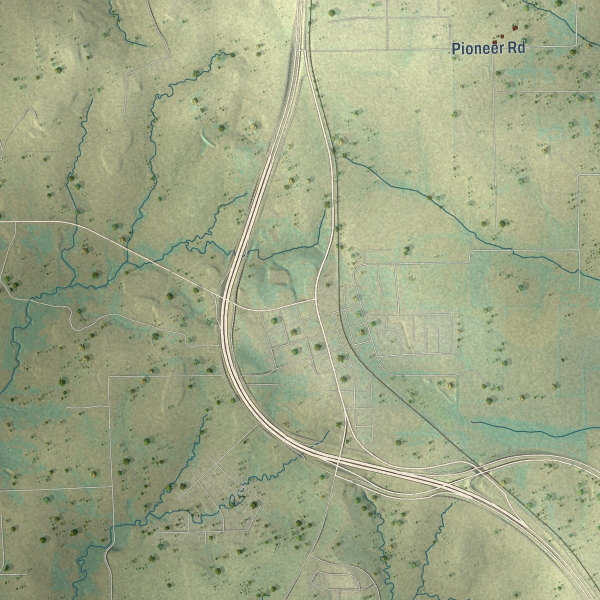 Second close-up of the map of New Fairview, Texas print showing more streets and buildings