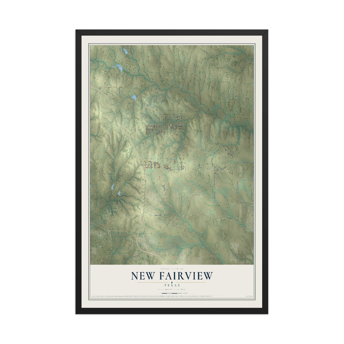 Map of New Fairview, Texas, 12 x 18 inch print in a black wood frame