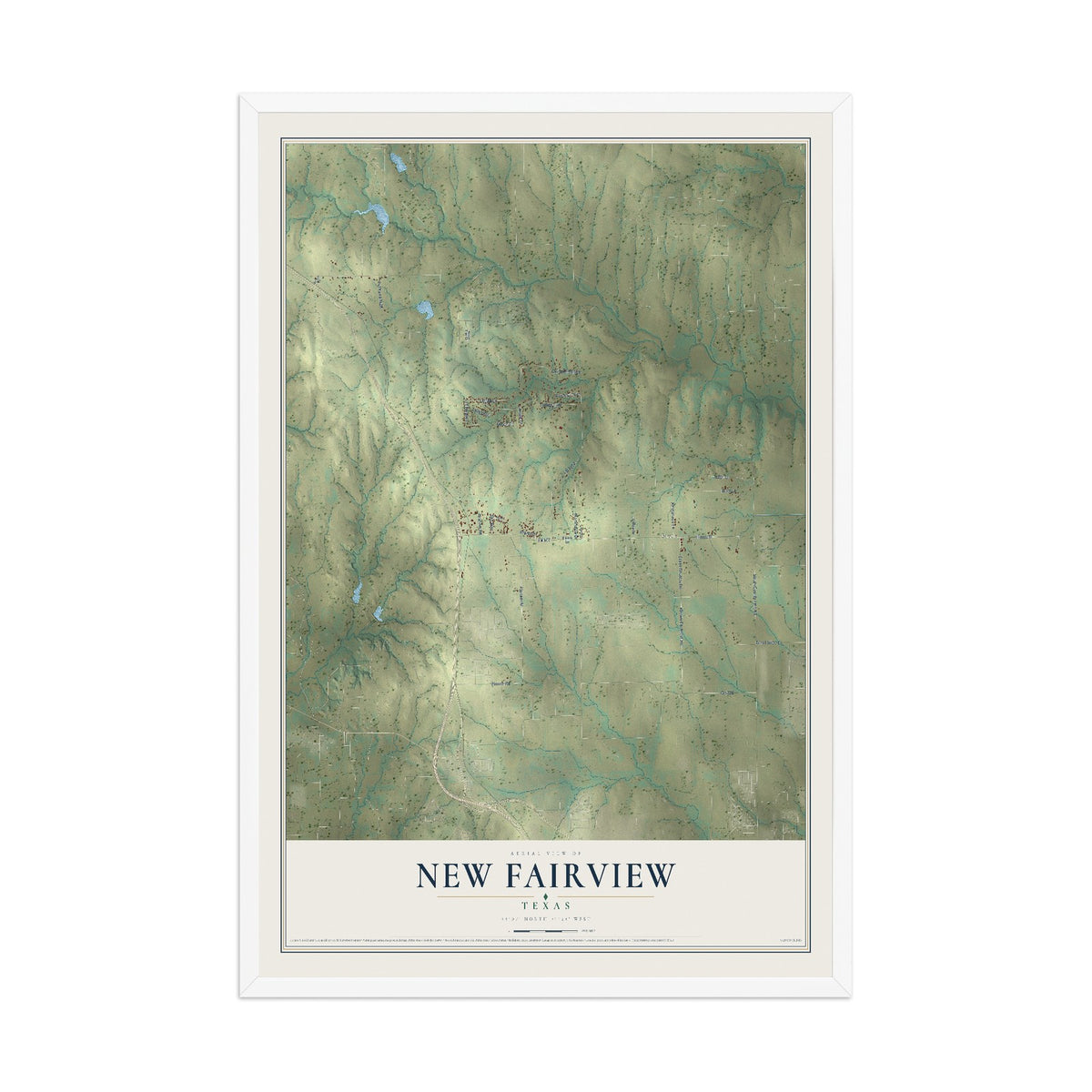 Map of New Fairview, Texas, 12 x 18 inch print in a white wood frame
