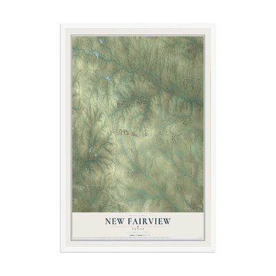 Map of New Fairview, Texas, 12 x 18 inch print in a white wood frame