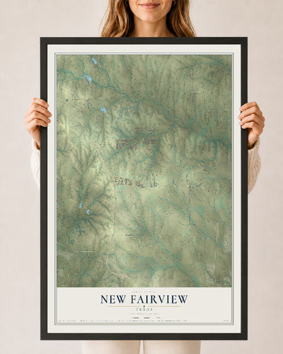 Map of New Fairview, Texas, 24 x 36 inch print in a black wood frame