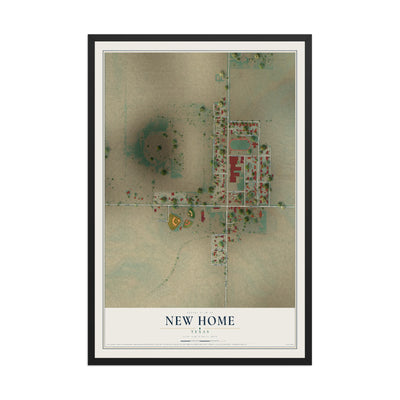 Map of New Home, Texas, 12 x 18 inch print in a black wood frame
