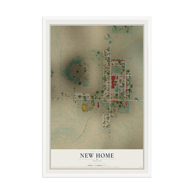 Map of New Home, Texas, 12 x 18 inch print in a white wood frame