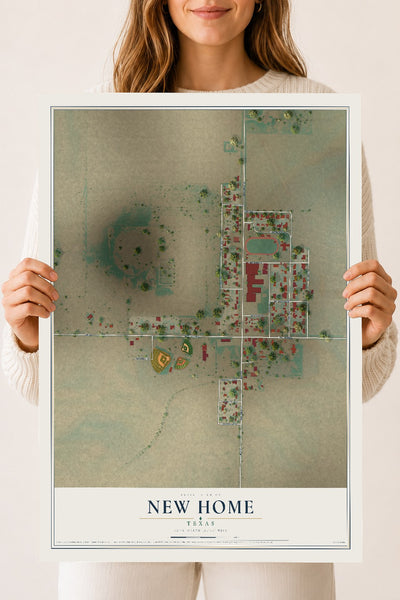 Map of New Home, Texas, 18 x 24 inch unframed archival matte print