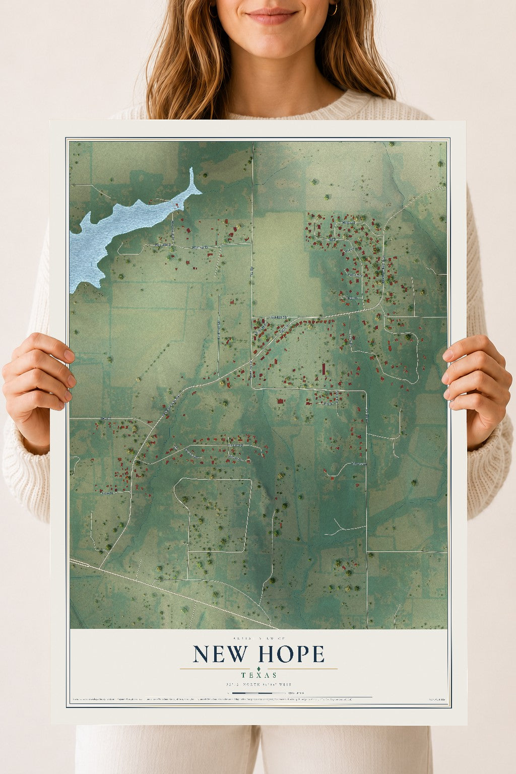Map of New Hope, Texas, 18 x 24 inch unframed archival matte print