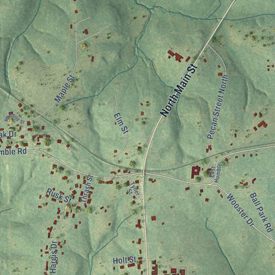 Close-up of the map of New London, Texas print showing street and building detail