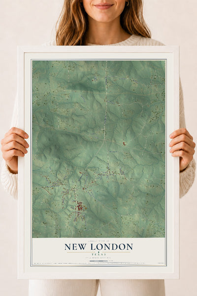 Map of New London, Texas, 18 x 24 inch print in a white wood frame