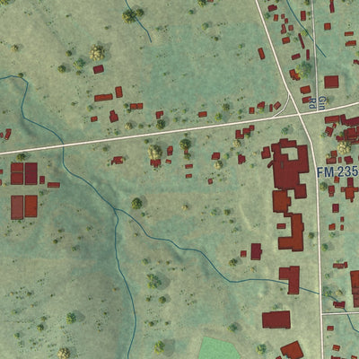 Second close-up of the map of New Summerfield, Texas print showing more streets and buildings