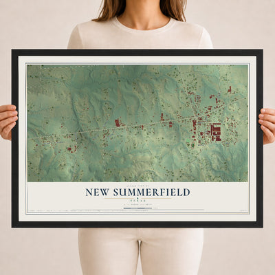Map of New Summerfield, Texas, 18 x 24 inch print in a black wood frame