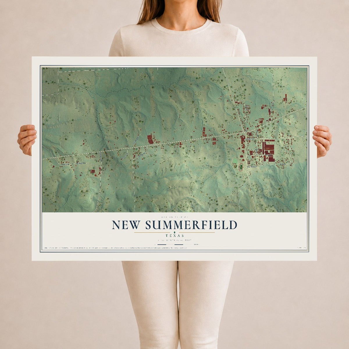 Map of New Summerfield, Texas, 24 x 36 inch unframed archival matte print