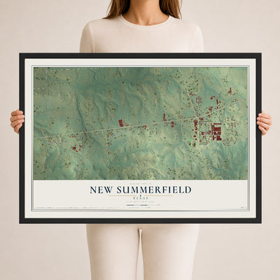 Map of New Summerfield, Texas, 24 x 36 inch print in a black wood frame