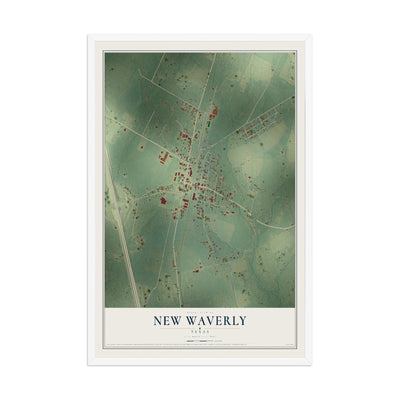 Map of New Waverly, Texas, 12 x 18 inch print in a white wood frame