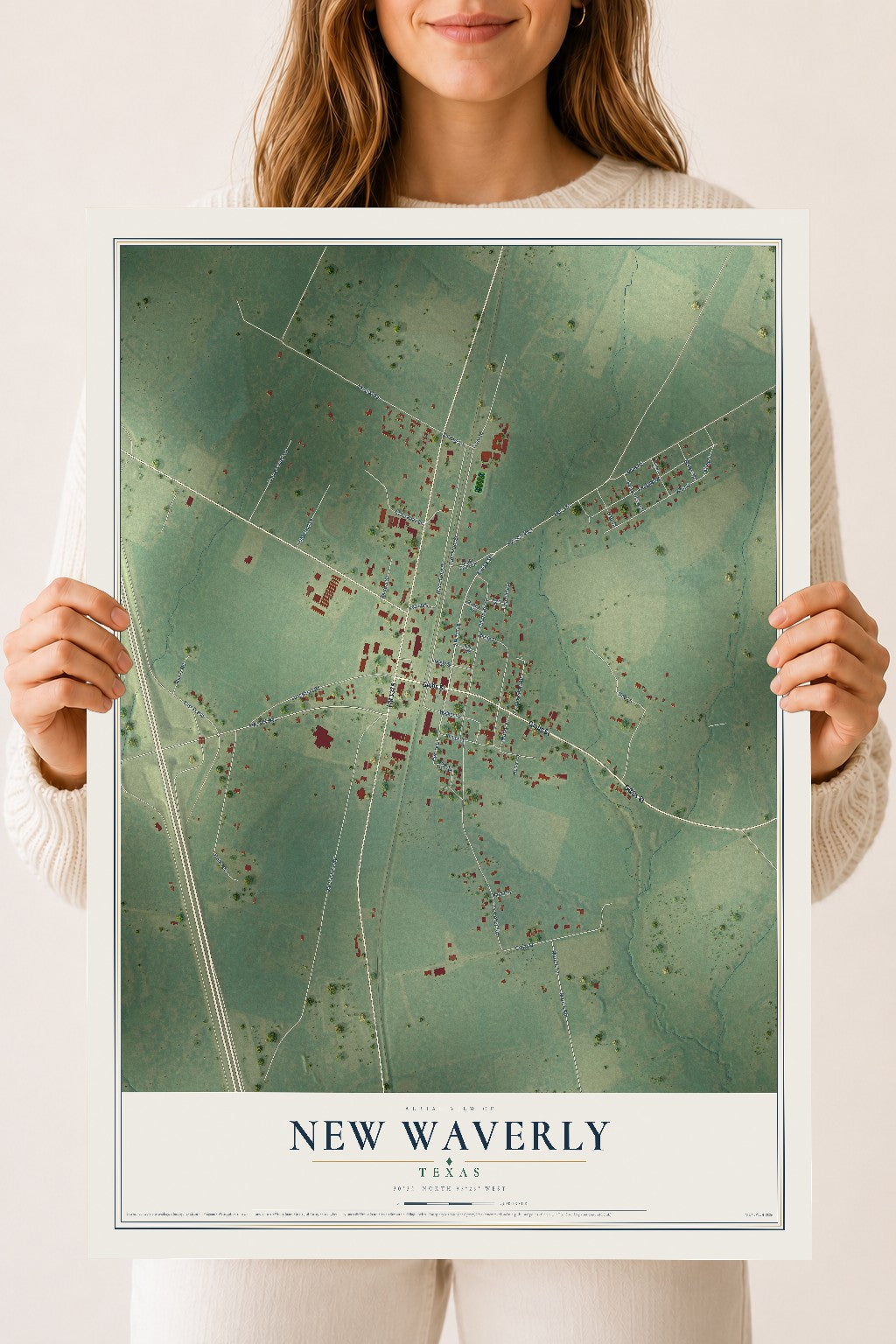 Map of New Waverly, Texas, 18 x 24 inch unframed archival matte print