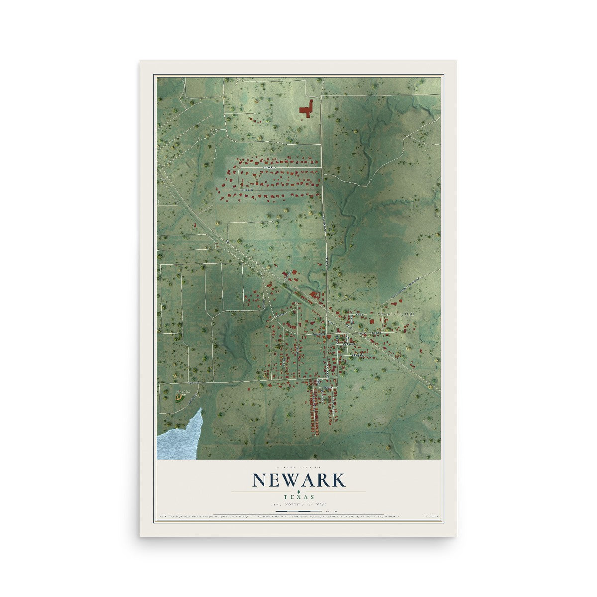 Map of Newark, Texas, 12 x 18 inch unframed archival matte print