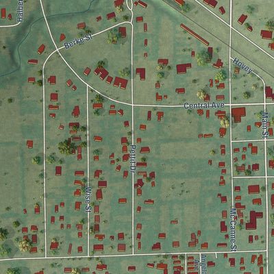 Close-up of the map of Newark, Texas print showing street and building detail