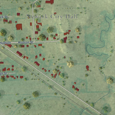 Second close-up of the map of Newark, Texas print showing more streets and buildings