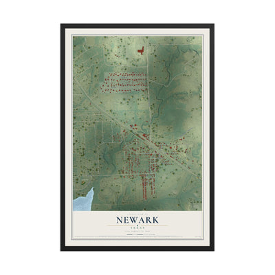 Map of Newark, Texas, 12 x 18 inch print in a black wood frame