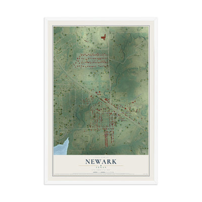 Map of Newark, Texas, 12 x 18 inch print in a white wood frame