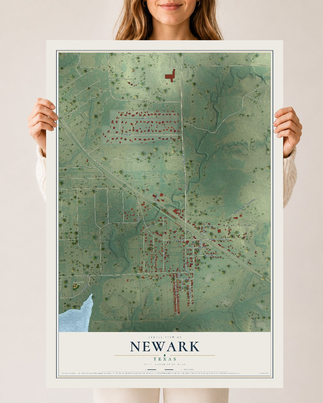 Map of Newark, Texas, 24 x 36 inch unframed archival matte print