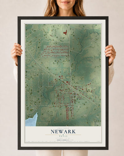 Map of Newark, Texas, 24 x 36 inch print in a black wood frame