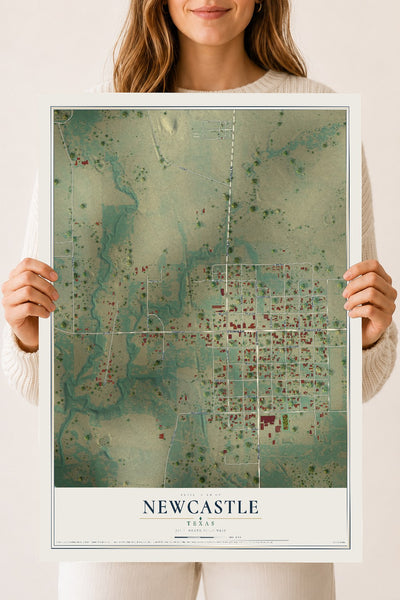 Map of Newcastle, Texas, 18 x 24 inch unframed archival matte print