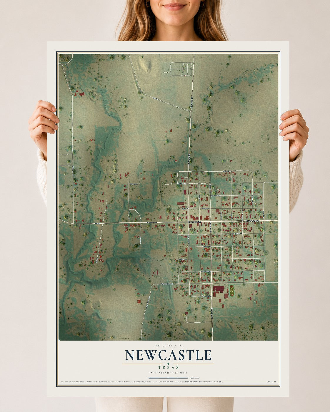 Map of Newcastle, Texas, 24 x 36 inch unframed archival matte print