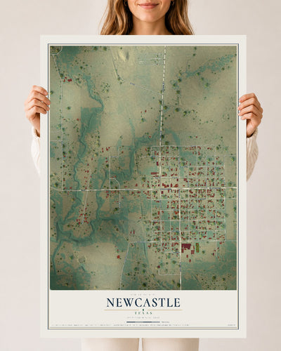 Map of Newcastle, Texas, 24 x 36 inch unframed archival matte print