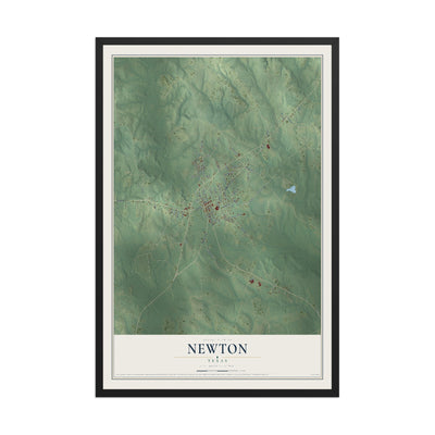Map of Newton, Texas, 12 x 18 inch print in a black wood frame