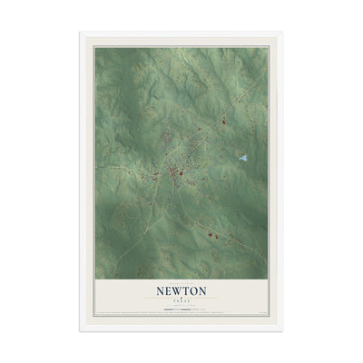 Map of Newton, Texas, 12 x 18 inch print in a white wood frame
