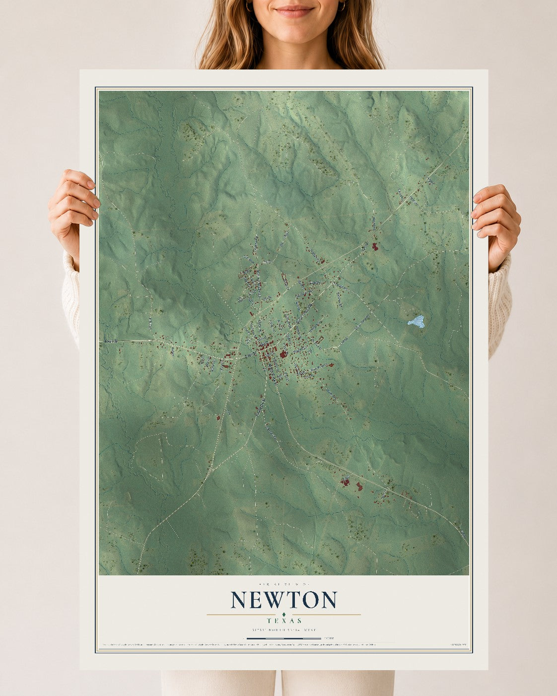 Map of Newton, Texas, 24 x 36 inch unframed archival matte print