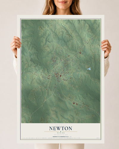 Map of Newton, Texas, 24 x 36 inch unframed archival matte print