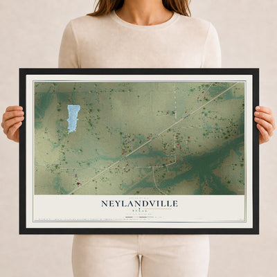 Map of Neylandville, Texas, 12 x 18 inch print in a black wood frame